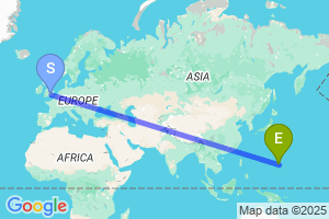 Map of the flight from London Heathrow to Saipan