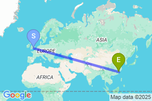 Map of the flight from London Heathrow to Sanming