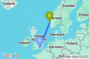 Map of the flight from London Heathrow to Stord