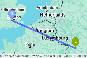 Map of the flight from London Heathrow to Stuttgart