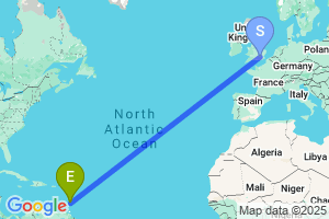 Map of the flight from London Heathrow to Kingstown