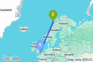 Map of the flight from London Heathrow to Svolvaer