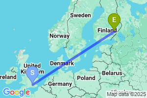 Map of the flight from London Heathrow to Savonlinna