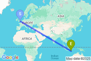 Map of the flight from London Heathrow to Sumbawa