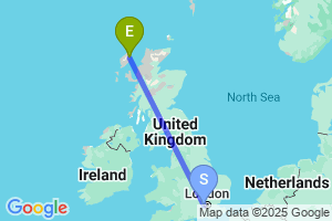 Map of the flight from London Heathrow to Stornoway