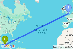 Map of the flight from London Heathrow to Tapachula