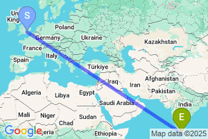 Map of the flight from London Heathrow to Tuticorin