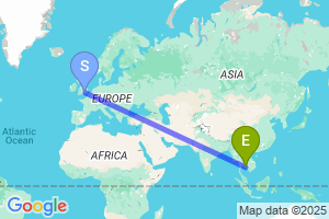 Map of the flight from London Heathrow to Trat