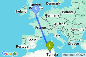 Map of the flight from London Heathrow to Tbessa