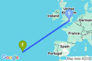 Map of the flight from London Heathrow to Terceira Lajes