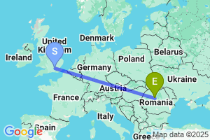 Map of the flight from London Heathrow to Tirgu Mures