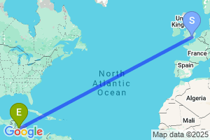 Map of the flight from London Heathrow to Tegucigalpa