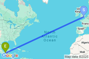 Map of the flight from London Heathrow to Tuxtla Gutierrez