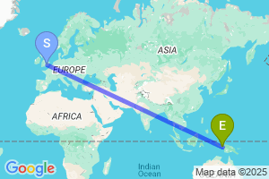 Map of the flight from London Heathrow to Tembagapura