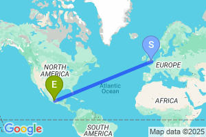 Map of the flight from London Heathrow to Toluca