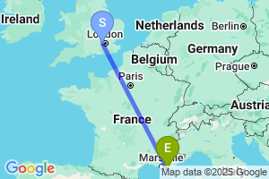 Map of the flight from London Heathrow to Toulon