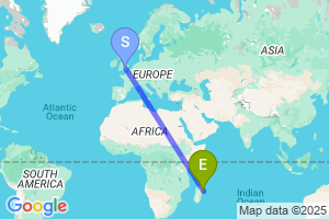 Map of the flight from London Heathrow to Tamatave