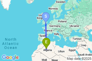 Map of the flight from London Heathrow to Timimoun