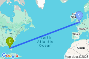 Map of the flight from London Heathrow to Tampa