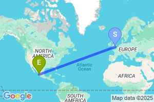 Map of the flight from London Heathrow to Tepic