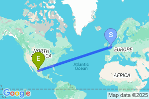 Map of the flight from London Heathrow to Torreon