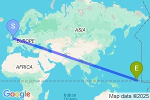 Map of the flight from London Heathrow to Tarawa