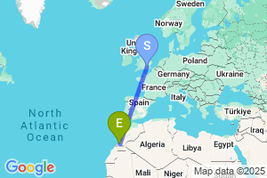 Map of the flight from London Heathrow to Tan Tan