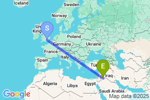 Map of the flight from London Heathrow to Turaif