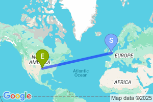 Map of the flight from London Heathrow to Tulsa