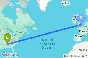 Map of the flight from London Heathrow to Tupelo