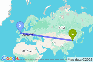 Map of the flight from London Heathrow to Tangshan