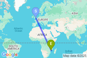 Map of the flight from London Heathrow to Quelimane