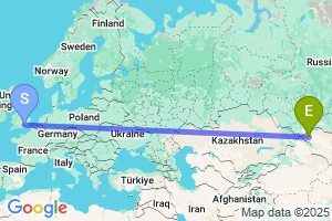Map of the flight from London Heathrow to Ulgit