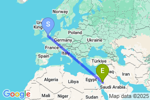 Map of the flight from London Heathrow to AlUla