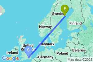 Map of the flight from London Heathrow to Umea