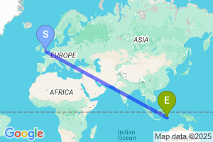 Map of the flight from London Heathrow to Makassar