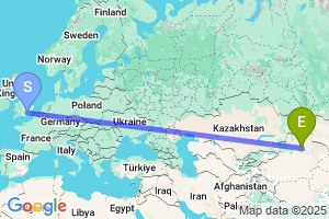 Map of the flight from London Heathrow to Urumqi