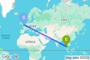 Map of the flight from London Heathrow to Surat Thani