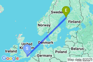 Map of the flight from London Heathrow to Vaasa