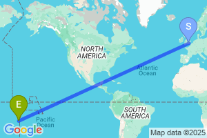 Map of the flight from London Heathrow to Vava'u