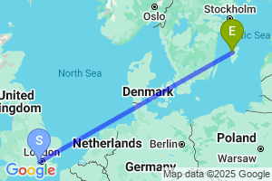 Map of the flight from London Heathrow to Visby