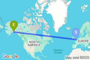 Map of the flight from London Heathrow to Valdez