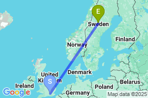 Map of the flight from London Heathrow to Vilhelmina Sagadal