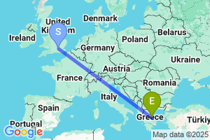 Map of the flight from London Heathrow to Volos