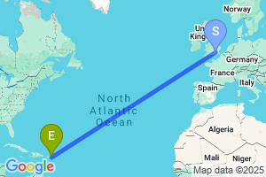 Map of the flight from London Heathrow to Vieques