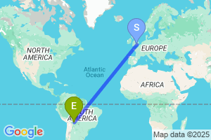 Map of the flight from London Heathrow to Santa Cruz Viru Viru