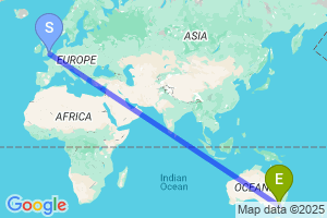 Map of the flight from London Heathrow to Wagga Wagga