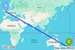 Map of the flight from London Heathrow to Whakatane