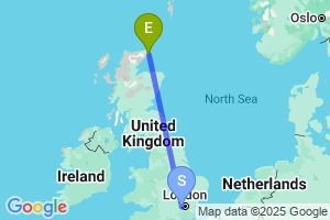 Map of the flight from London Heathrow to Wick