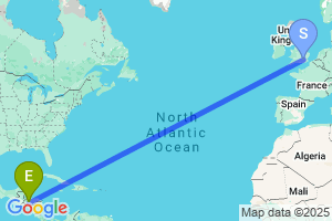 Map of the flight from London Heathrow to Comayagua